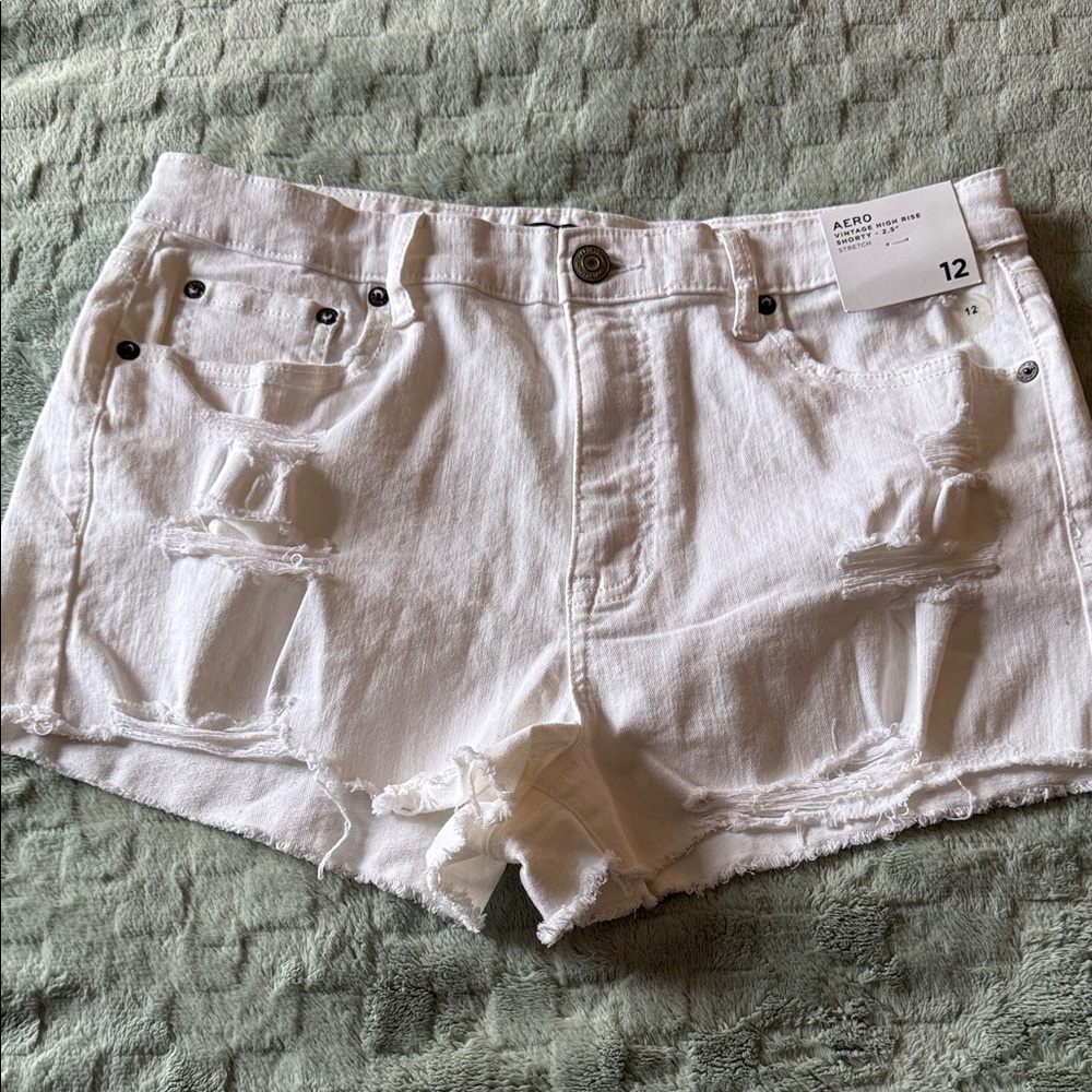 Aeropostale Women's White Distressed Jean Shorts